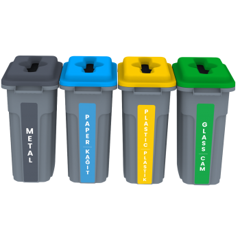 RECYCLING BUCKET WITH FLAT LID SET OF 4 70 LT