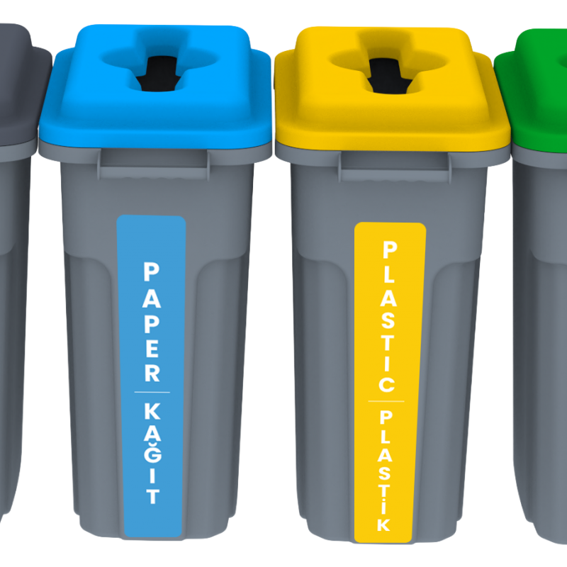 RECYCLING BUCKET WITH FLAT LID SET OF 4 70 LT